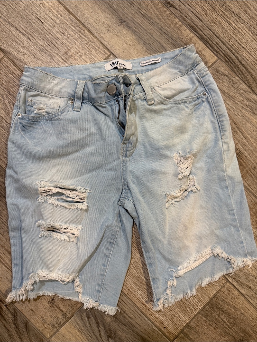 YMI Light Blue Distressed Denim Bermuda Shorts